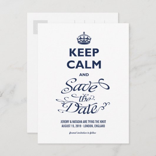 Houd kalm en bewaar de datum van het krullende Man Aankondigingskaart (Voorkant / Achterkant)