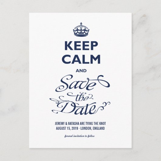 Houd kalm en bewaar de datum van het krullende Man Aankondigingskaart (Voorkant)