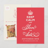 Houd kalm en bewaar de datum van het krullende Man Aankondigingskaart (Voorkant / Achterkant)