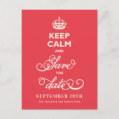 Houd kalm en bewaar de datum van het krullende Man Aankondigingskaart (Voorkant)
