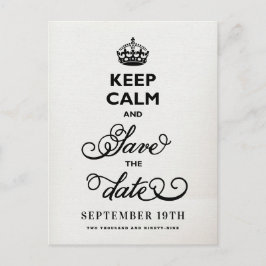 Houd kalm en bewaar de Datum Witte Canvas grappig Aankondigingskaart