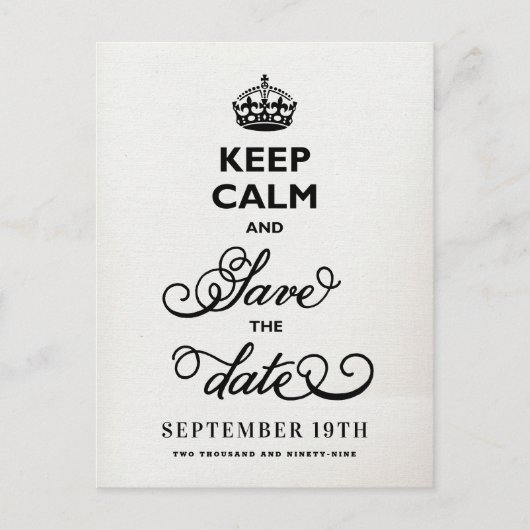 Houd kalm en bewaar de Datum Witte Canvas grappig Aankondigingskaart (Voorkant)