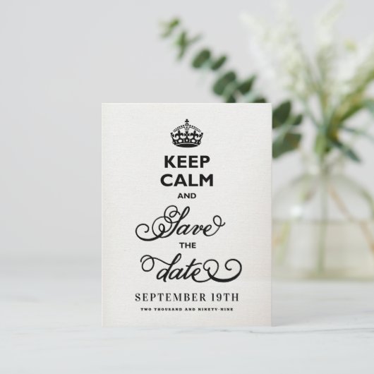Houd kalm en bewaar de Datum Witte Canvas grappig Aankondigingskaart (Staand voorkant)