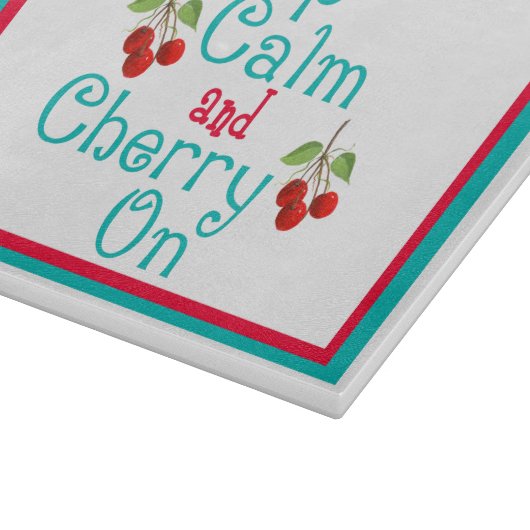 Houd kalm en Cherry op het snijvlak van glas Snijplank (Hoek)