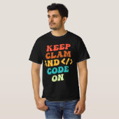 Houd kalm en code op retro golvend T-shirt ontwerp (Voorkant volledig)