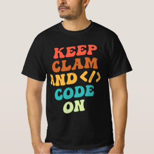 Houd kalm en code op retro golvend T-shirt ontwerp