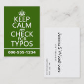 Houd kalm 'en' Controle op Typos (in om het even w Visitekaartje (Voorkant / Achterkant)