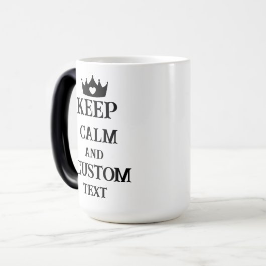 Houd kalm en Creëer uw eigen merk voeg hier tekst Magische Mok (Voorkant links)