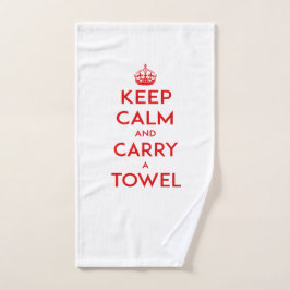 Houd kalm en draag een handdoek, rode tekst handdoek