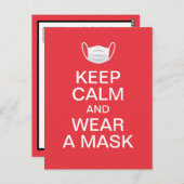 Houd kalm en draag een masker briefkaart (Voorkant / Achterkant)