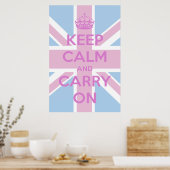 Houd kalm en draag roze en blauwe Unieschandje aan Poster (Keuken)