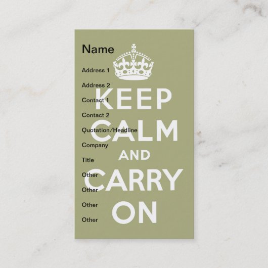 Houd kalm en draai Bleek groen Visitekaartje (Voorkant)