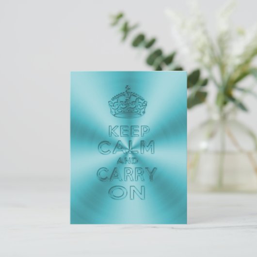 Houd kalm en draai licht blauw scharnierend metaal briefkaart (Staand voorkant)