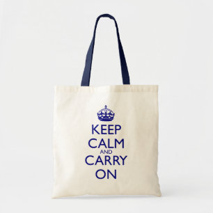 Houd kalm en draai op zee blauwe tekst tote bag