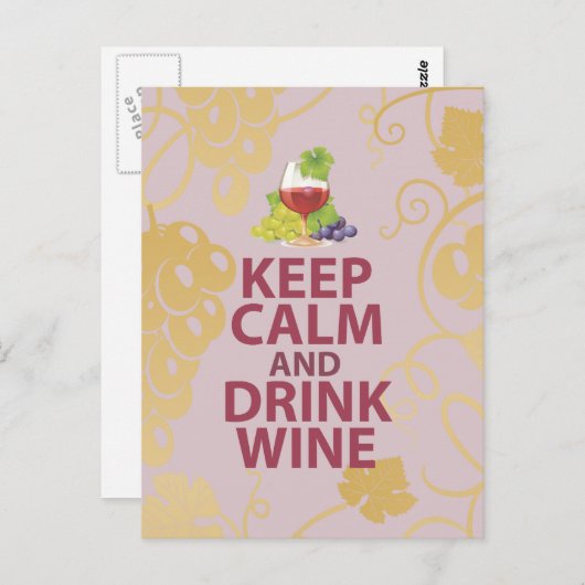 Houd kalm en Drink - uniek kunstontwerp voor wijn Briefkaart (Voorkant / Achterkant)