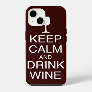 Houd Kalm en Drink Wijngrappig donkerrood iPhone 14 Hoesje
