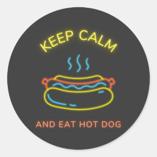 Houd kalm en eet hete honden neon kleur ronde sticker