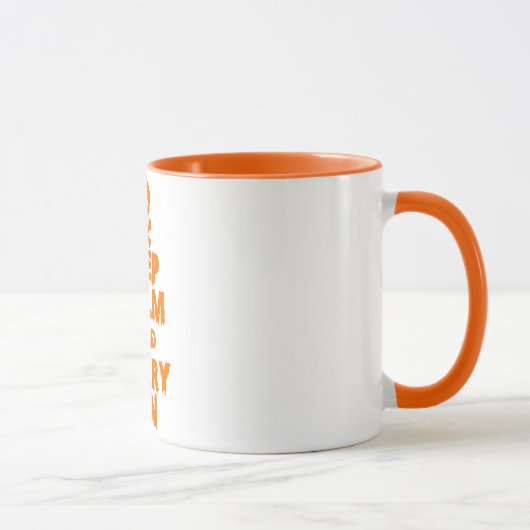 Houd kalm en eng op haverkoffie mok (Rechts)