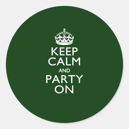 Houd kalm en feest op klassiek groen ronde sticker (Voorkant)