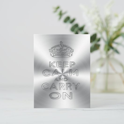 Houd kalm en ga door met gecrasht metaal briefkaart (Staand voorkant)