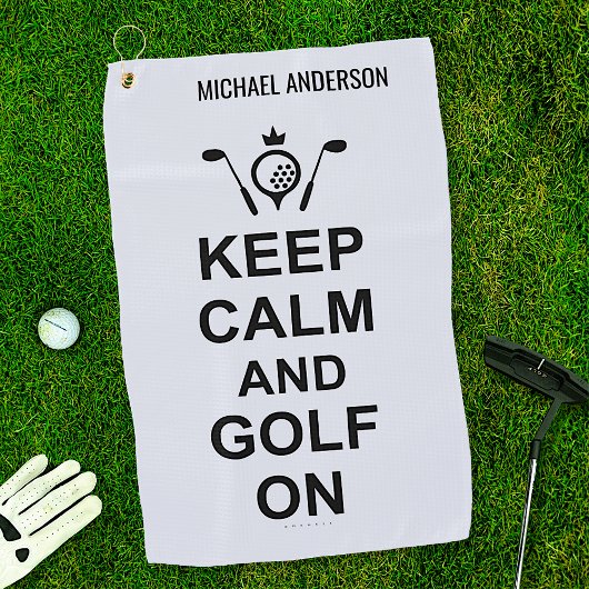 Houd kalm en golf op Golfing Quote Custom Golfers Golfhanddoek