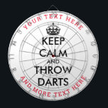 Houd kalm en gooi er grappig aangepast dart board  dartbord<br><div class="desc">Hou je rustig en gooi er grappig op. Speciaal dartboard spel met je grappige tekst. Fun Birthday cadeauidee voor kinderen en volwassenen. Rendy wall decor ideeën voor thuis,  pub,  auto,  café,  restaurant,  man grot,  kantoor en andere plekken om te ontspannen. Moderne typografische sjabloon met kroon. Aangepaste kleuren.</div>