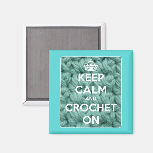 Houd kalm en haak op blauw vierkant magneet (Voorkant / Achterkant)