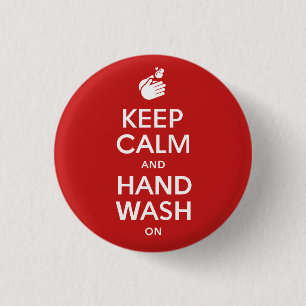 Houd kalm en handwas aan - wasmiddelgriep ronde button 3,2 cm