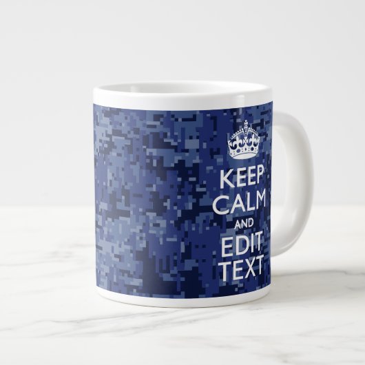 Houd kalm en heb Jouw tekst Navy Digital Camo Grote Koffiekop (Voorkant rechts)