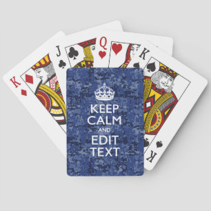 Houd kalm en heb Jouw tekst Navy Digital Camo Pokerkaarten
