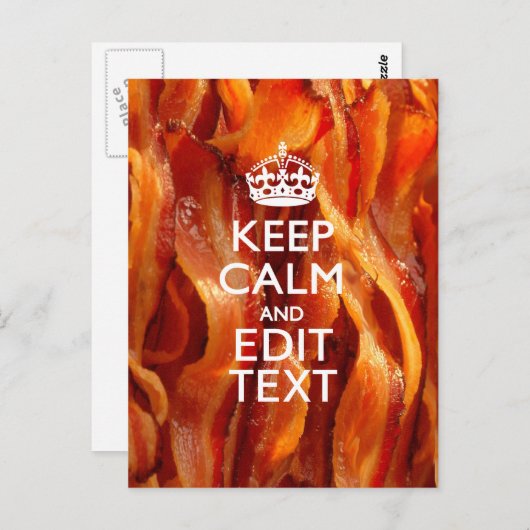 Houd kalm en heb Jouw tekst op de Sizzling Bacon. Briefkaart (Voorkant / Achterkant)