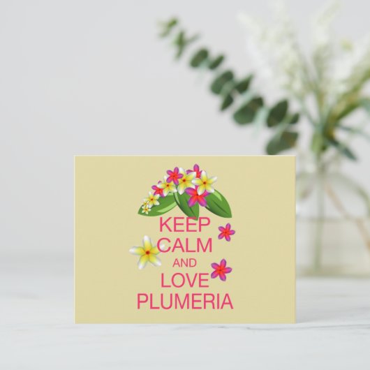 Houd kalm en hou van Plumeria Fine Art Design Briefkaart (Staand voorkant)
