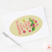 Houd kalm en hou van Plumeria Fine Art Design Ovale Sticker (Envelop)