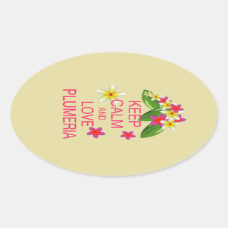 Houd kalm en hou van Plumeria Fine Art Design Ovale Sticker