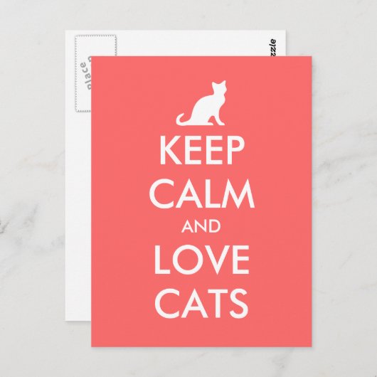 Houd kalm en houd van katten briefkaart | Koraalro (Voorkant / Achterkant)