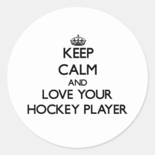 Houd kalm en houd van uw Hockey Player Ronde Sticker