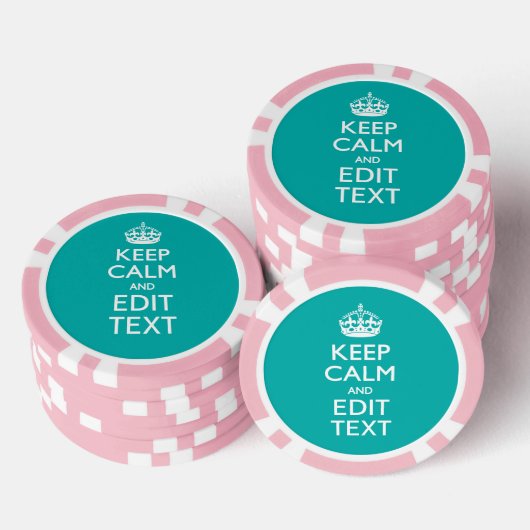 Houd kalm- en Jouw tekst-pacock-turquoise-accenten Poker Chips (Opstapeling)