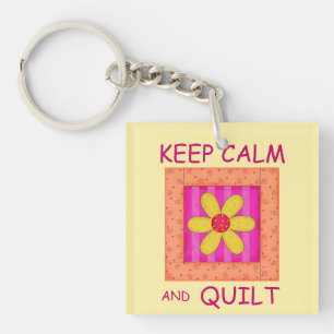 Houd kalm en kantelbaar Applique Blok Sleutelhanger