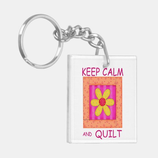 Houd kalm en kantelbaar Applique Blok Sleutelhanger (Voorkant Links)
