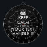 Houd kalm en laat (aangepaste tekst) het grappig a dartbord<br><div class="desc">Houd kalm en laat (aangepaste tekst) het grappige Dart Board aan. Persoonlijk blijf kalm en ga door met het dartboard. Personaliseer je eigen grappige parodie. Fun Birthday cadeauidee voor kinderen en volwassenen. Rendy wall decor ideeën voor thuis, pub, auto, café, restaurant, man grot, kantoor en andere plekken om te ontspannen....</div>