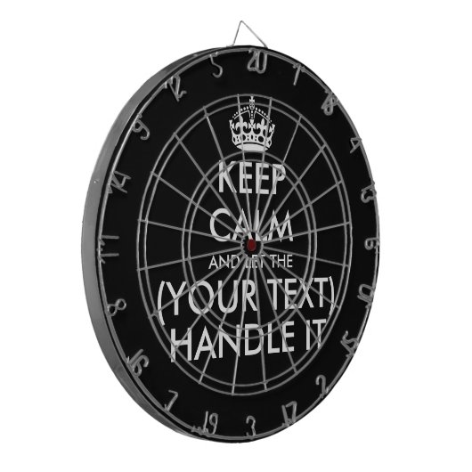 Houd kalm en laat (aangepaste tekst) het grappig a dartbord (Voorkant Links)