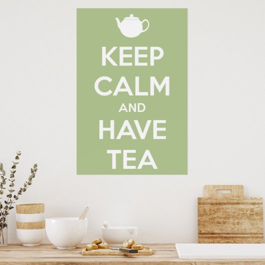 Houd kalm en laat de Tea Sage Green Poster (Keuken)