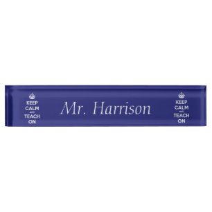 Houd kalm en leer op Blauw Gepersonaliseerd Naambordje