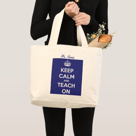 Houd kalm en leer op blauw grote tote bag (Voorkant (product))