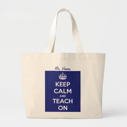 Houd kalm en leer op blauw grote tote bag (Voorkant)