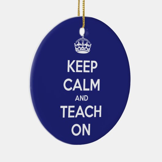 Houd kalm en leer op blauw keramisch ornament (Rechts)