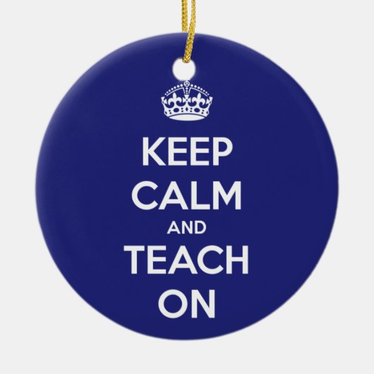 Houd kalm en leer op blauw keramisch ornament (Voorkant)