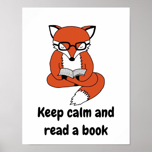 Houd kalm en lees boek quote fox poster art print (Voorkant)