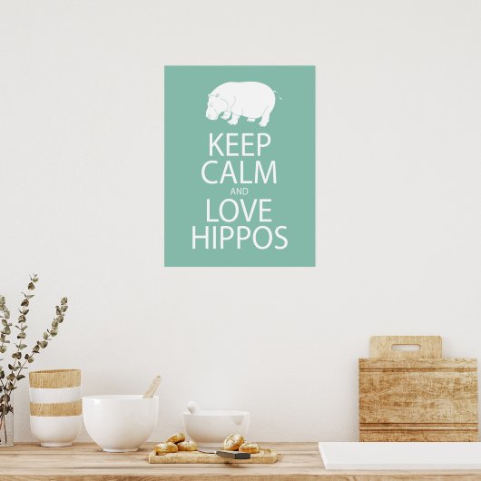 Houd kalm- en liefdeshippos afdrukken Hippopotamus Poster (Keuken)