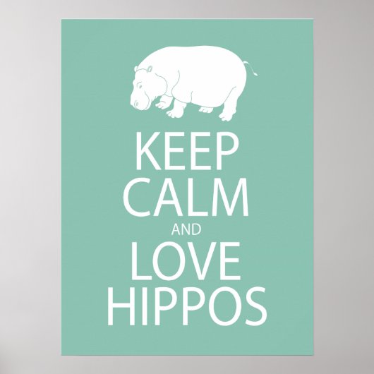 Houd kalm- en liefdeshippos afdrukken Hippopotamus Poster (Voorkant)